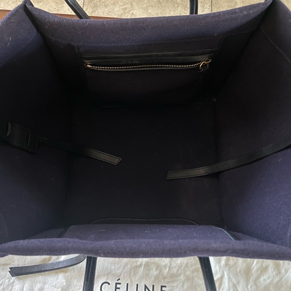 Celine Phantom Luggage Tote Navy Felt Black Leather Bag - Picture 5 of 12